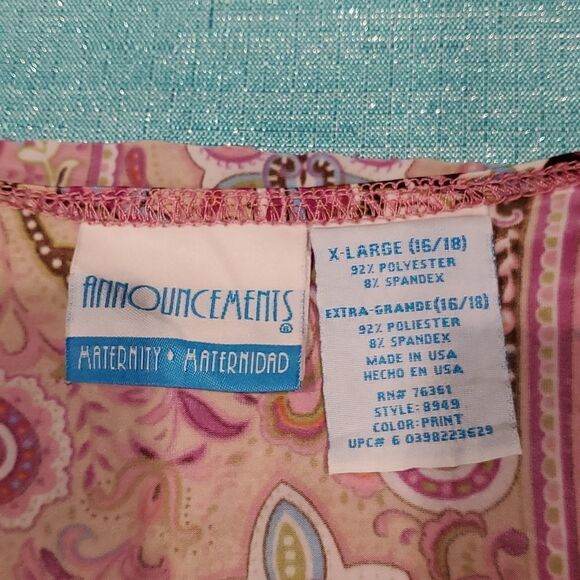Beautiful Multicolor Pink Paisley Floral Print Blouse MATERNITY Announcements XL - Picture 7 of 7